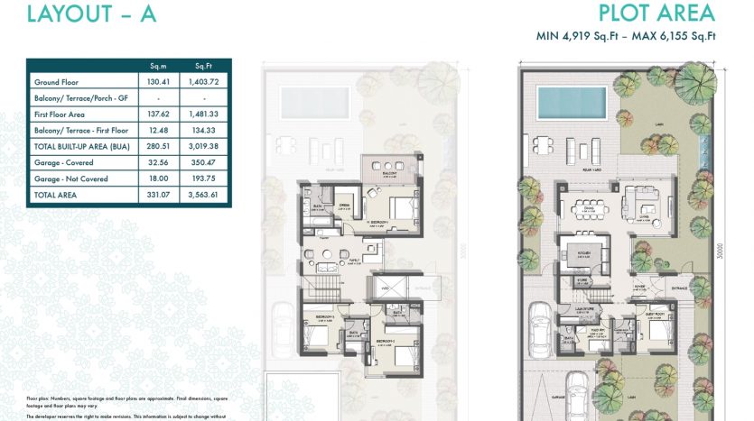 Murooj Al Furjan Floor Plan - 4 Bedroom Villas Layout A