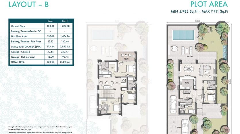 Murooj Al Furjan Floor Plan - 4 Bedroom Villas Layout B