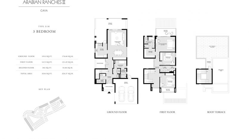 caya arabian ranches 3 floor plan 3 bedroom type E1M