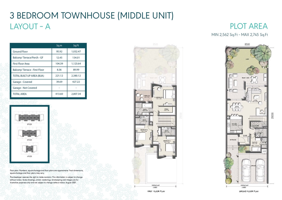 3 BEDROOM TOWNHOUSE (MIDDLE UNIT) LAYOUT – A
