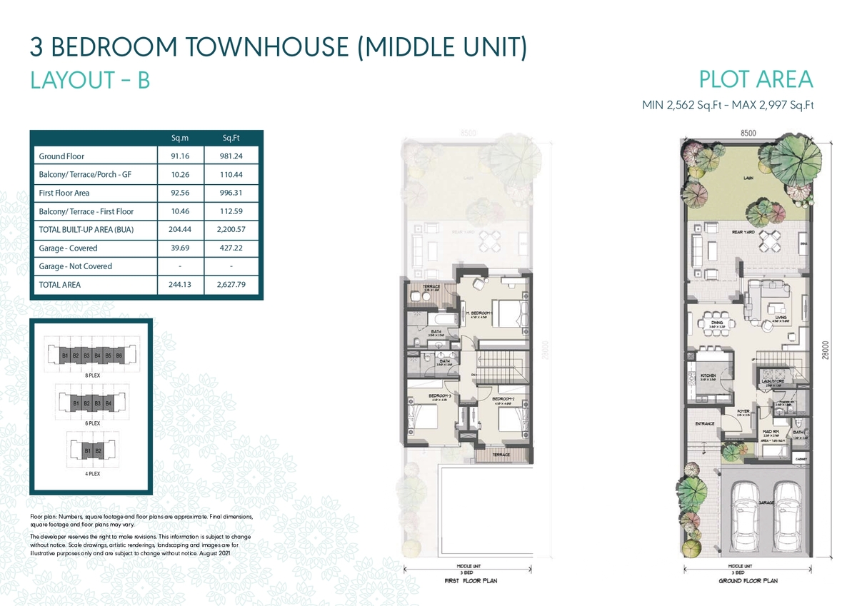 3 BEDROOM TOWNHOUSE (MIDDLE UNIT) LAYOUT – B